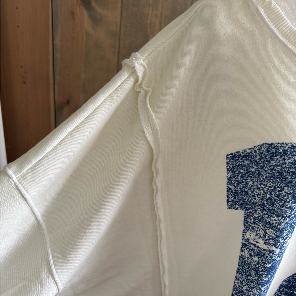 Free People Cream Sweatshirt with Blue Graphic - 054 - Picture 4 of 5